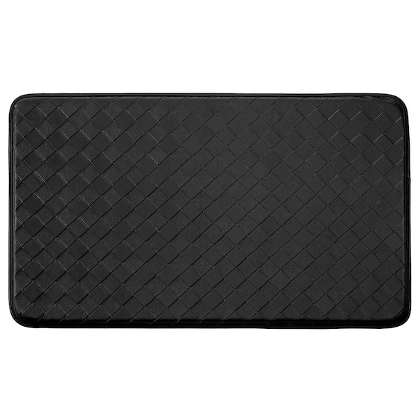 Laura Ashley Chef Gear Diamond Weave Faux-Leather Black 24 in. x 36 in. PVC Anti-Fatigue Kitchen Mat