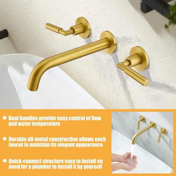 rb300 ゴールド Tahanbath 3-Hole 2-Handles Brass Wall-Mount Bathroom Faucet in