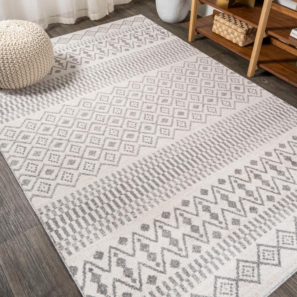 Ifrane Gray and Cream Geometric Stripe 3x5 Area Rug