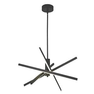 Kinlea 4 Light Integrated LED Black Sputnik Modern Linear Chandelier, Industrial Cylinder Pendant Light for Dining Room