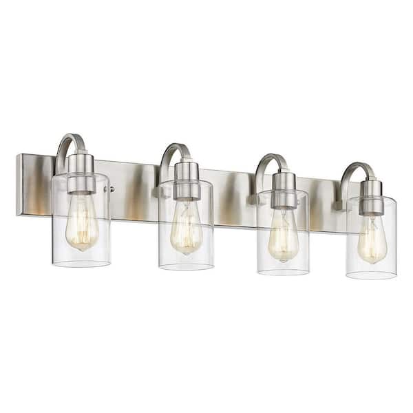 JAZAVA 30 in. 4-Light Brushed Nickel Vanity Light with Clear Glass Shade