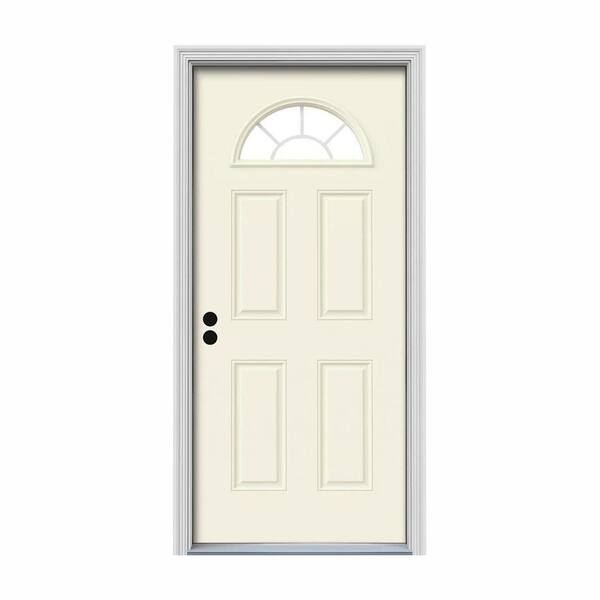 JELD-WEN 30 in. x 80 in. Fan Lite Vanilla Painted Steel Prehung Right-Hand Inswing Front Door w/Brickmould