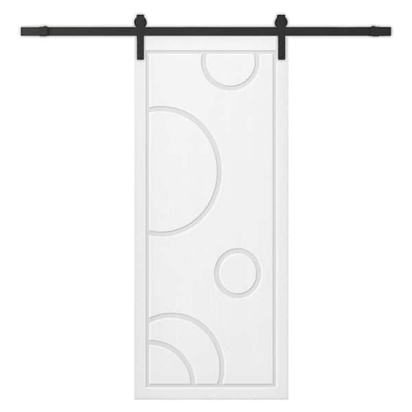 CALHOME 36 in. x 96 in. White Painted Composite MDF Paneled Interior Sliding Barn Door with Hardware Kit