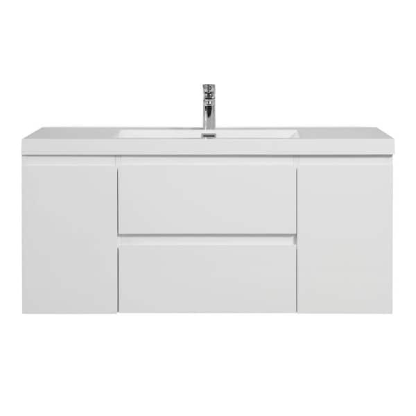 Boosicavelly 47.24 in. W Wall Mounted Bath Vanity in White with White Cultured Marble Top