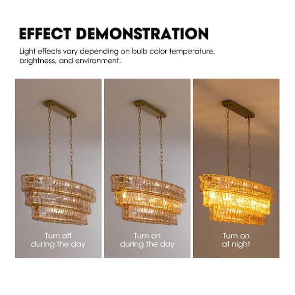 Ecogleam 47 in. 5-Light Gold Rectangle Dining Room Chandelier, 3