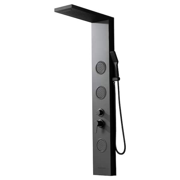 BWE 3-Jet Rainfall Shower Panel System with Rainfall Shower Head and Shower Wand in Black