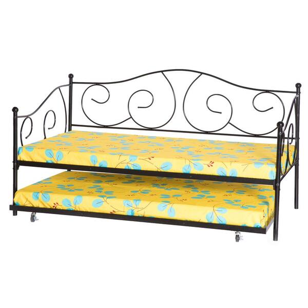 Black Twin Size Metal Daybed And Trundle Bed Frame Set Platform Bed With Casters Qi003527b The Home Depot