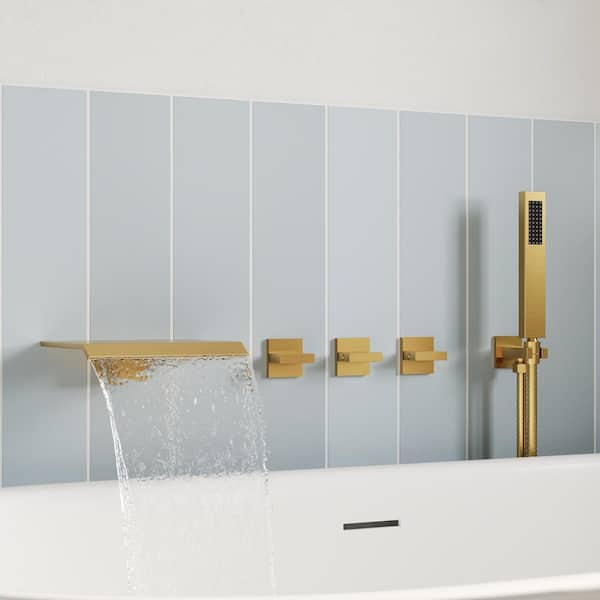 ClassicRain Wide Waterfall Triple Handle 2-Spray Tub and Shower Faucet 3.2 GPM in. Brushed Gold Valve Included