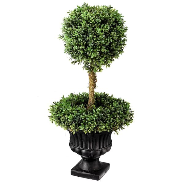34 in. Boxwood Wreath Base Ball in Urn