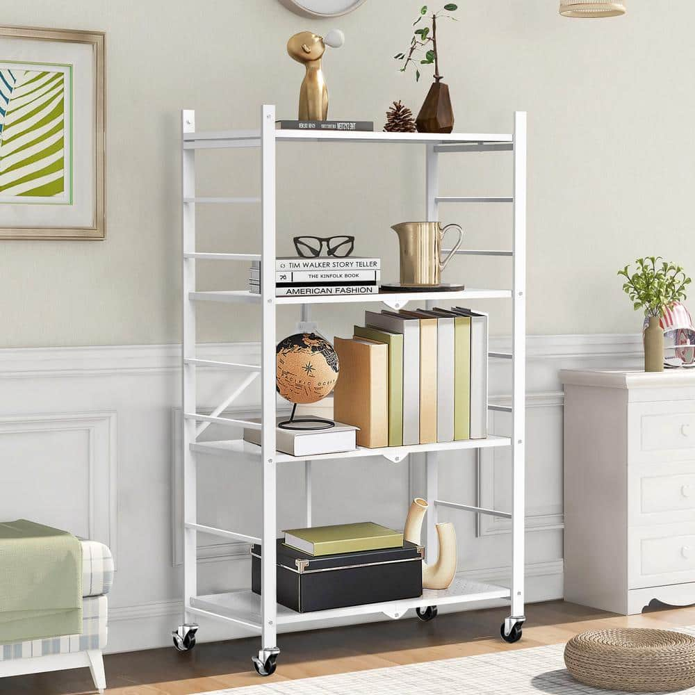 Hooure 4-Tier Collapsible Storage Shelves Folding Pantry Shelves Wire ...