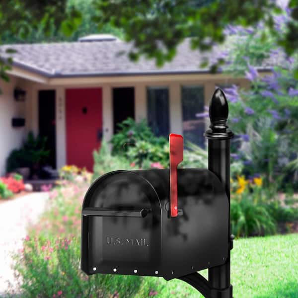 Sequoia Black, Large, Steel Post Mount Mailbox and Hamilton Post Combo Kit