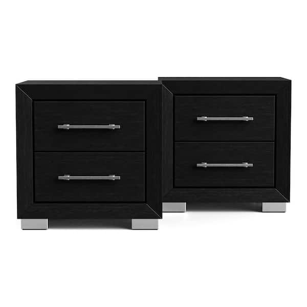 Fairhart Modern Black 2-Drawer 26 in. W (Set of 2) Nightstands with USB Ports