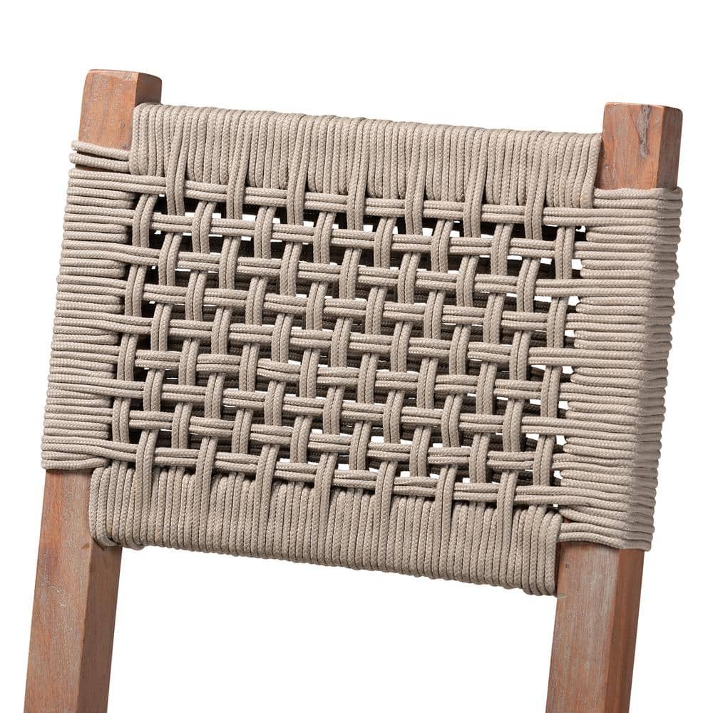 Gray Woven Rope and Mahogany Counter Stool