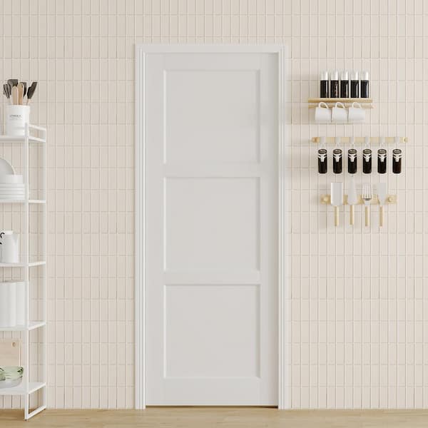 30 in. x 80 in. Panel MDF White Primed Wood, can be painted Pre-Finished Door Panel Pocket Door Frame with All Hardware