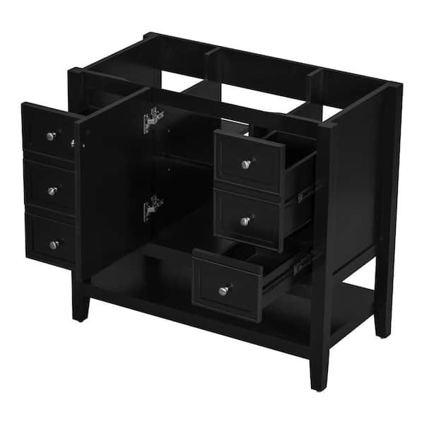 35.5 in. W x 18 in. D x 32.9 in. H Bathroom Black Linen Cabinet