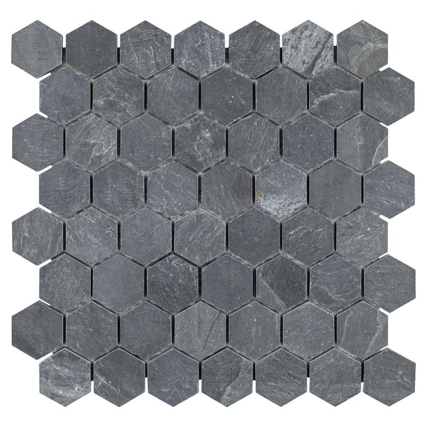 Merola Tile Crag Hexagon Black 11-1/8 in. x 11-1/8 in. x 8 mm Slate Mosaic Tile Merola Tile Crag Hexagon Black 11-1/8 in. x 11-1/8 in. x 8 mm Slate Mosaic Tile