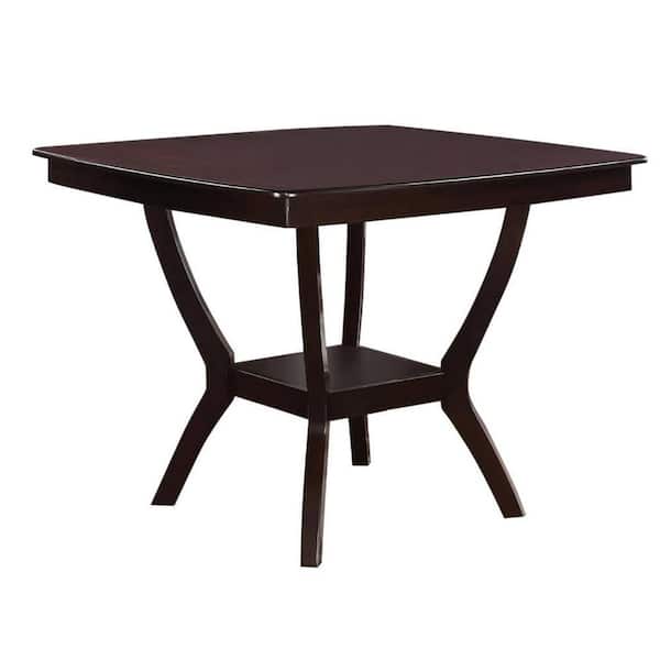 Benjara Brown Square Shaped Wooden Counter Height Table with Bottom Shelf