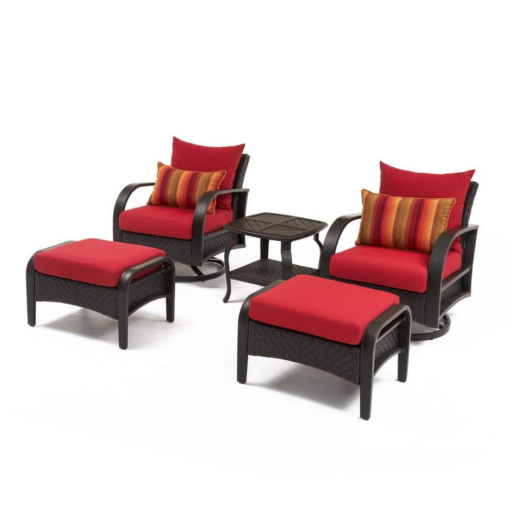 Barcelo 5-Piece Motion Wicker Patio Deep Seating Conversation Set with Sunbrella Sunset Red Cushions -  RST BRANDS, PECLB5M-BAR-SUN