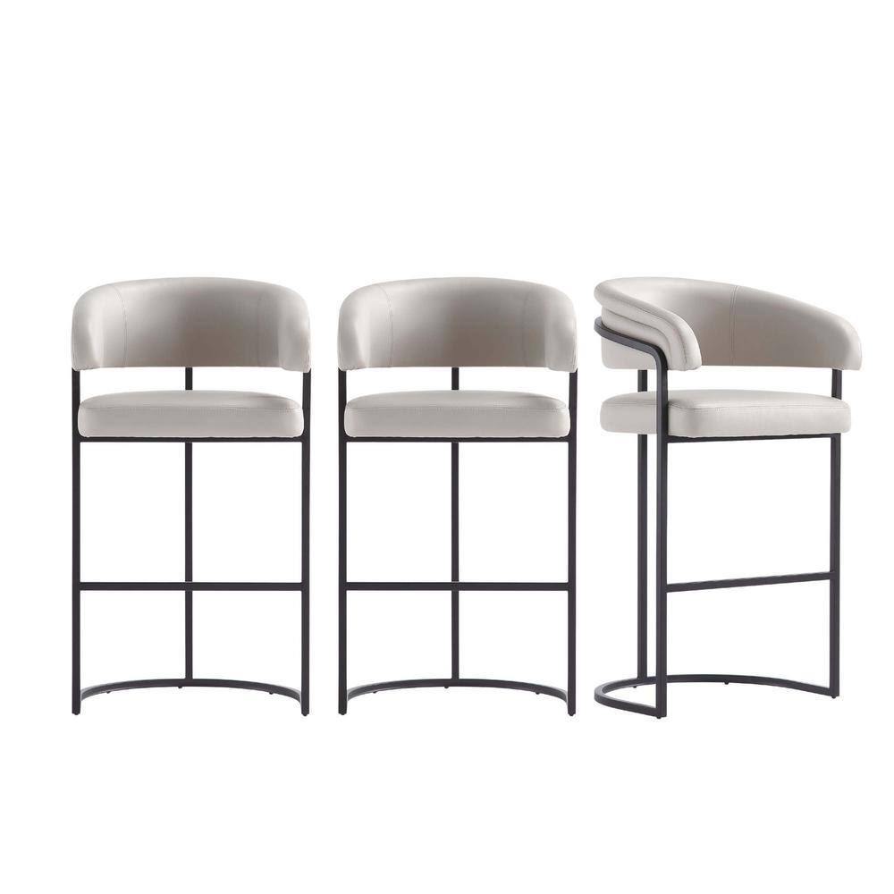 Augusta Light Gray Leatherette Barstools with Metal Frame, Set of 3