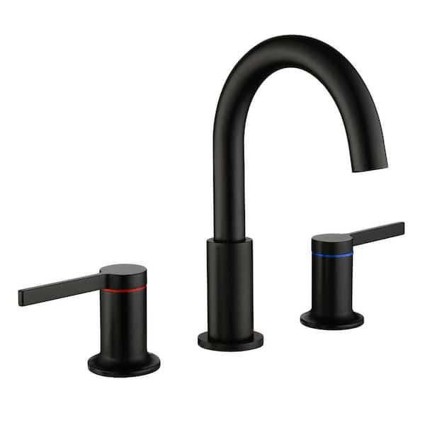 Boyel Living 8 in. Widespread Double Handle 1.2 GPM Bathroom Faucet with Quick Connect Hose and Water Supply Hose in Matte Black