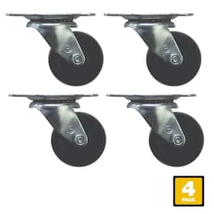 2 in. Black Soft Rubber and Steel Swivel Plate Caster with 90 lbs. Load Rating (4-Pack)