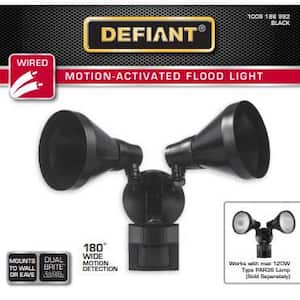 PAR 180-Degree Black Motion Activated Wired Outdoor 2-Head Dusk-to-Dawn Security Flood Light