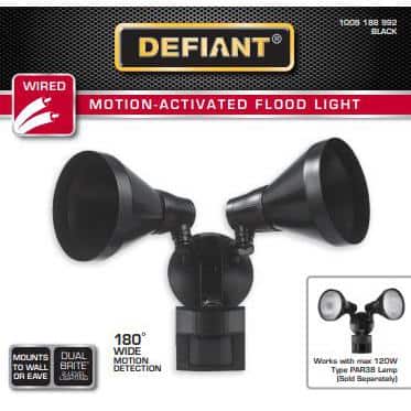 PAR 180 Degree Black Motion Sensor Wired Outdoor 2-Head Dusk-to-Dawn Security Flood Light