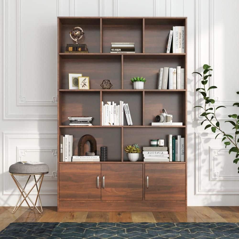 Boyel Living 70.87 in. Tall Walnut MDF 4-Tier Standard Bookcase
