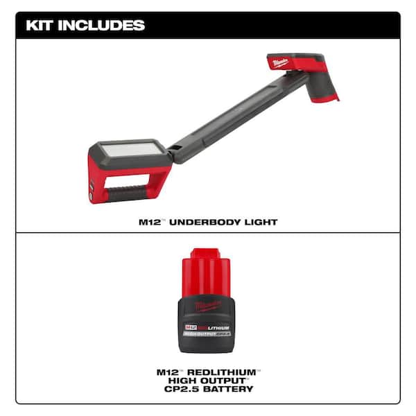 M12 12V Lithium-Ion Cordless LED Underbody Light w/High Output 2.5 Ah Battery