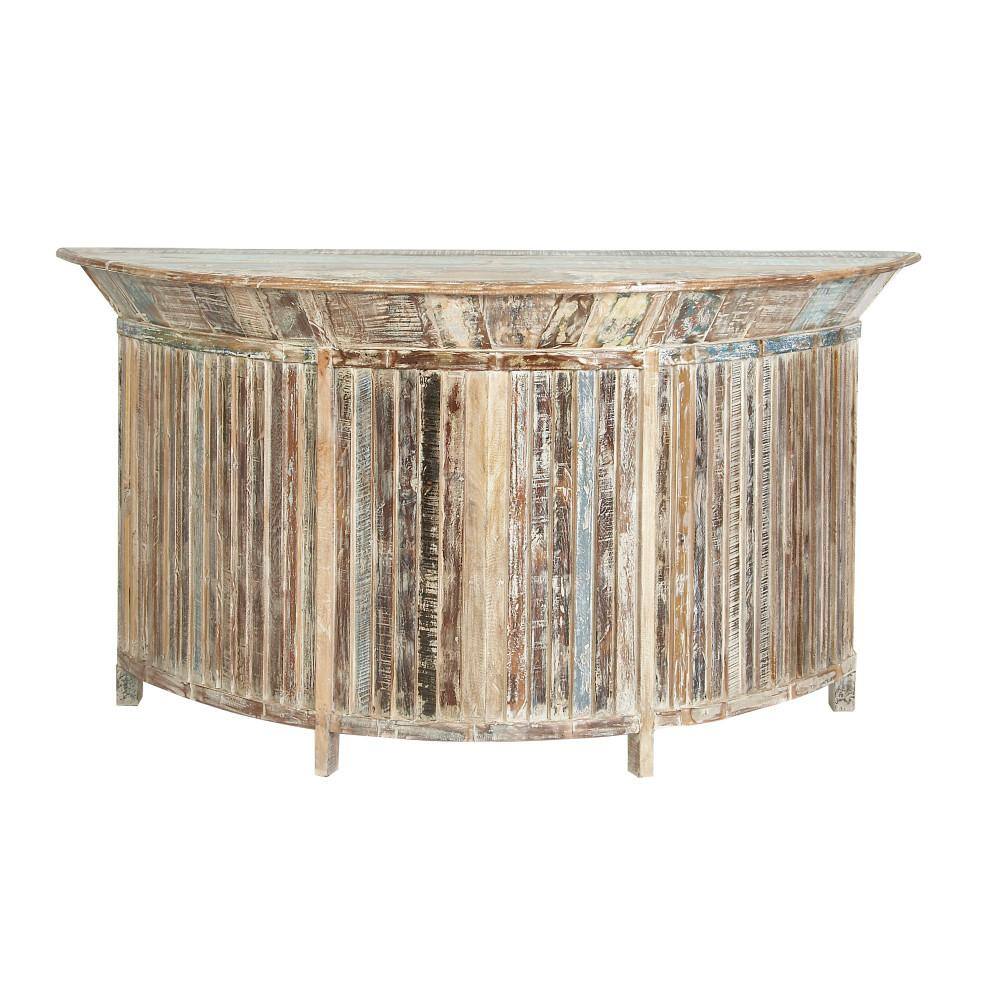 Rustic Brown Reclaimed Wood Semi-Circle Bar with Storage