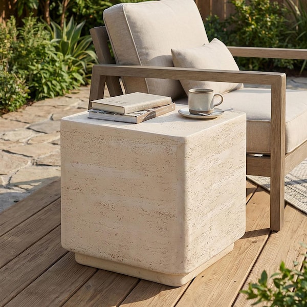 Metal (Magnesium Oxide)Outdoor Side, Patio Dining Table, Beige
