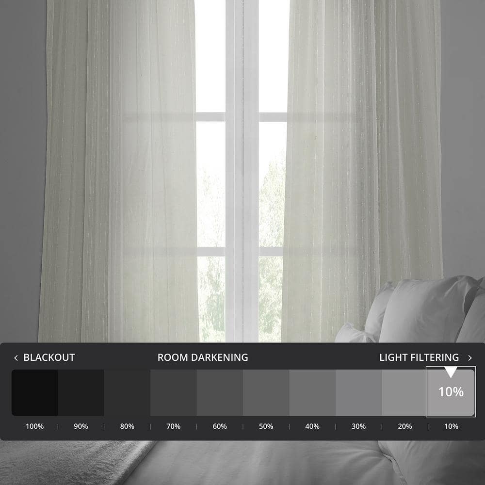 White Sheer Striped Faux Linen 108" Window Panel