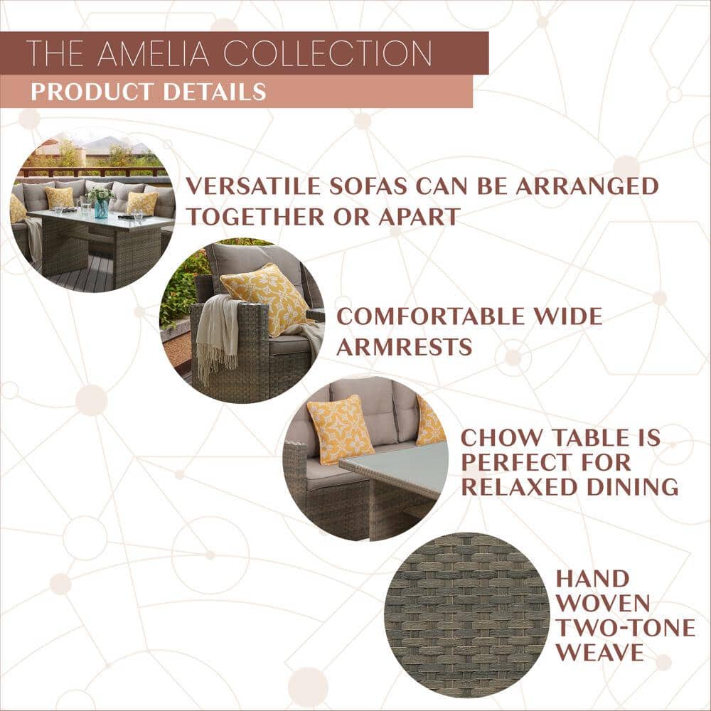 Amelia 6-Person Gray PVC Resin & Steel Outdoor Sectional Set with Chow Table