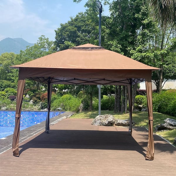 11 ft. x 11 ft. Outdoor Brown Pop Up Gazebo Canopy with