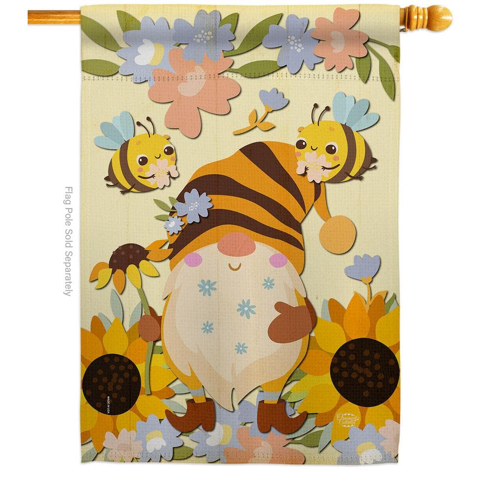 Hello Summer Garden Flag Sunflower Honeybee Gnomes with Watermelon,12×18 Inch Double Sided Flag for Outdoor Home Yard Decoration 