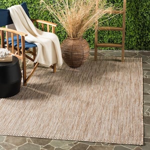 Courtyard Natural/Black 4 ft. x 4 ft. Solid Distressed Indoor/Outdoor Patio  Square Area Rug