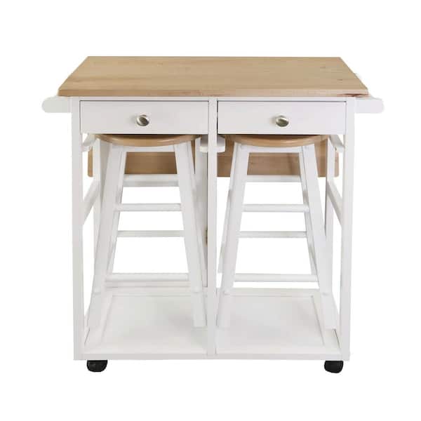 American Trails Kitchen Breakfast Cart with Drop-Leaf Table, Harvest Hardwood Top, Square in 2-Tone, Natural/White