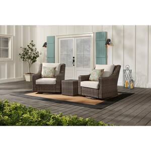 Rock Cliff Brown 3-Piece Wicker Outdoor Patio Seating Set with CushionGuard Almond Tan Cushions