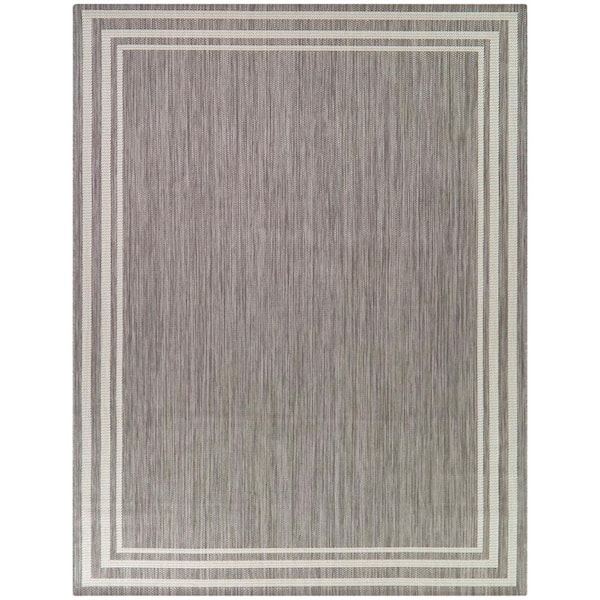 Hampton Bay Gray 6 ft. x 9 ft. Border Indoor/Outdoor Area Rug