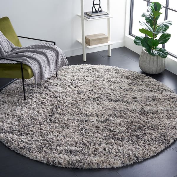 Iceland Shag 4 ft. x 4 ft. Cream/Gray Abstract Distressed Round Area Rug