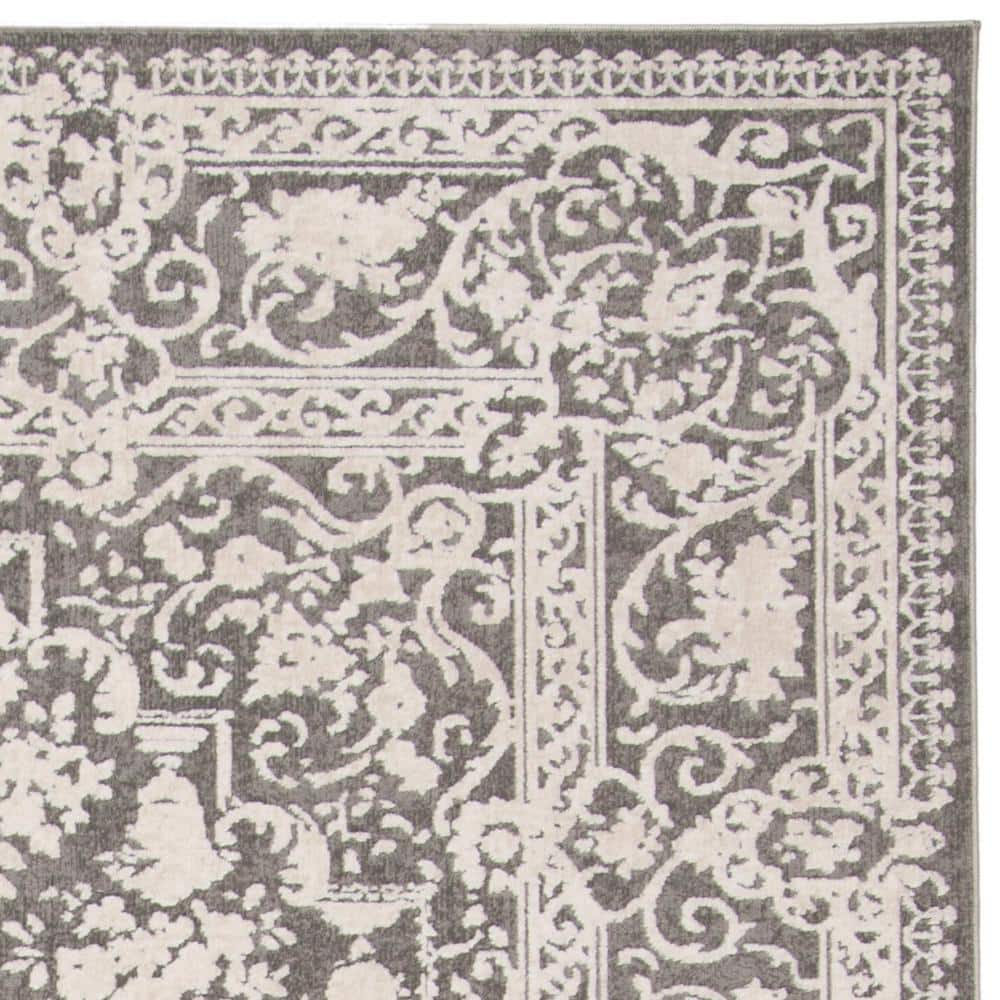 Elegance in Bloom Dark Grey/Cream Floral Cotton-Blend 8'x10' Area Rug
