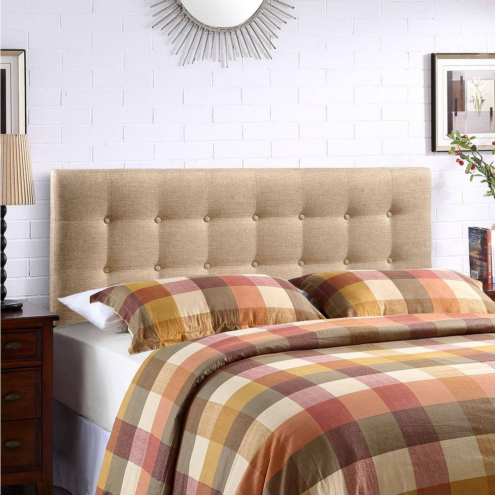 Emily Beige Tufted Linen Full Upholstered Headboard
