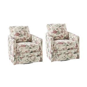 Lauren Floral Transitional Wooden Upholstered Living Room Swivel Armchair with Metal Base Set of 2