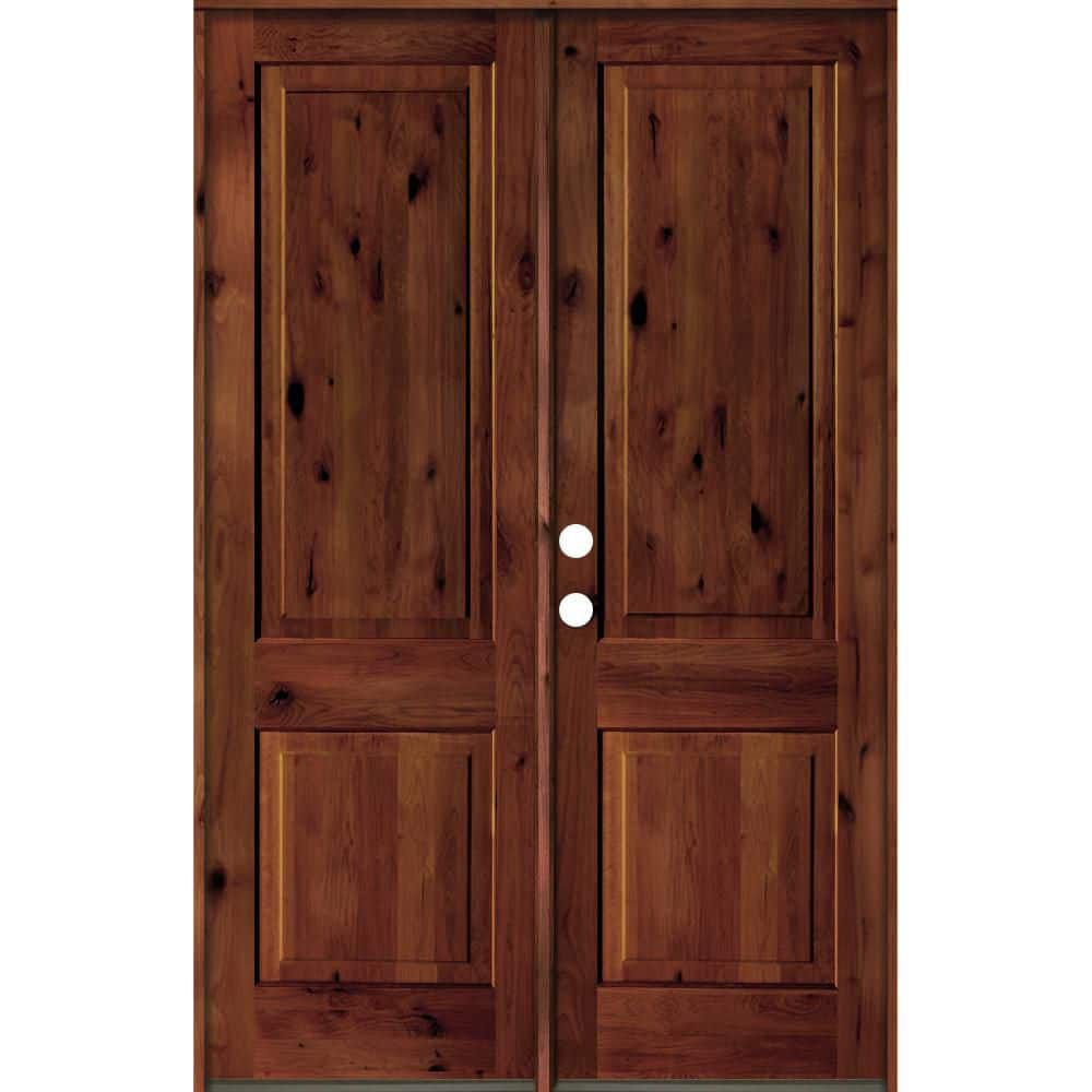 60 in. x 96 in. Rustic Knotty Alder 2-Panel Square Top Red Chestnut Stain Right-Hand Wood Double Prehung Front Door price history on PriceWatchPro