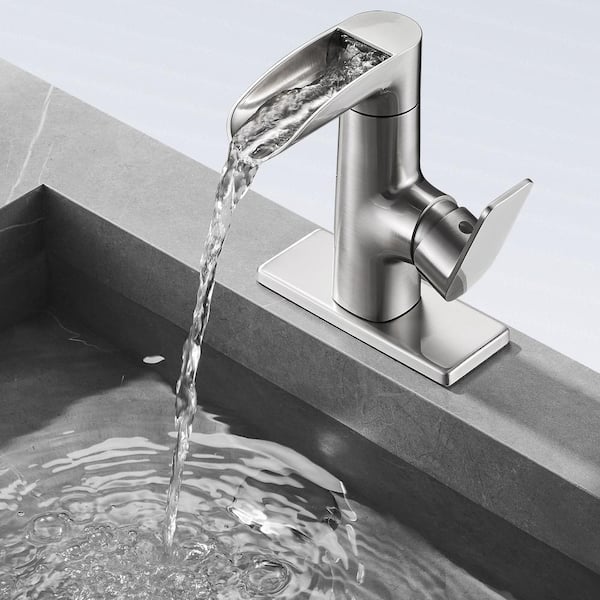 Waterfall Single Handle Single Hole Bathroom Faucet in Brushed Nickel