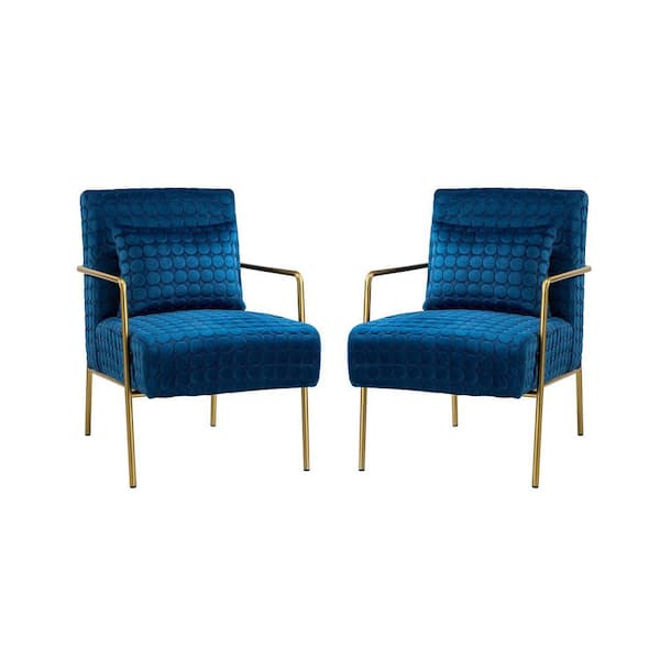 ARTFUL LIVING DESIGN Jorge 23.2" Wide Navy Mid-Century Modern Elegant Velvet Accent Arm Chair with Lumbar Pillow and Metal Legs Set of 2