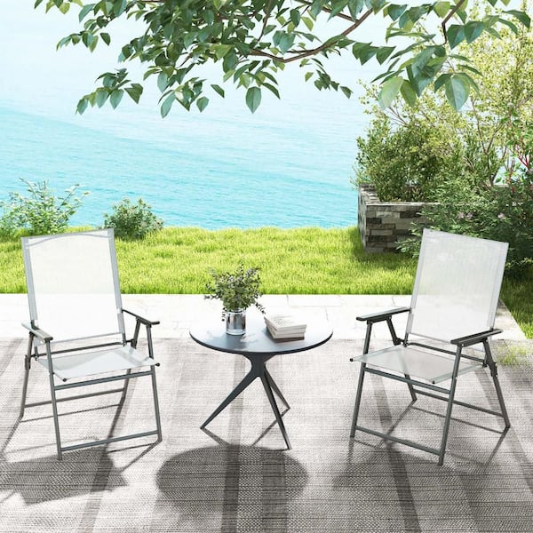 Costway Patio Folding Portable Armrests Chairs Metal Outdoor Dining Chair in White (Set of 2）