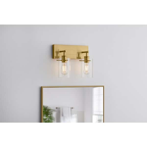 Hampton Bay Regan 12.75 in. 2-Light Brushed Gold Vanity Light with Clear Glass Shades
