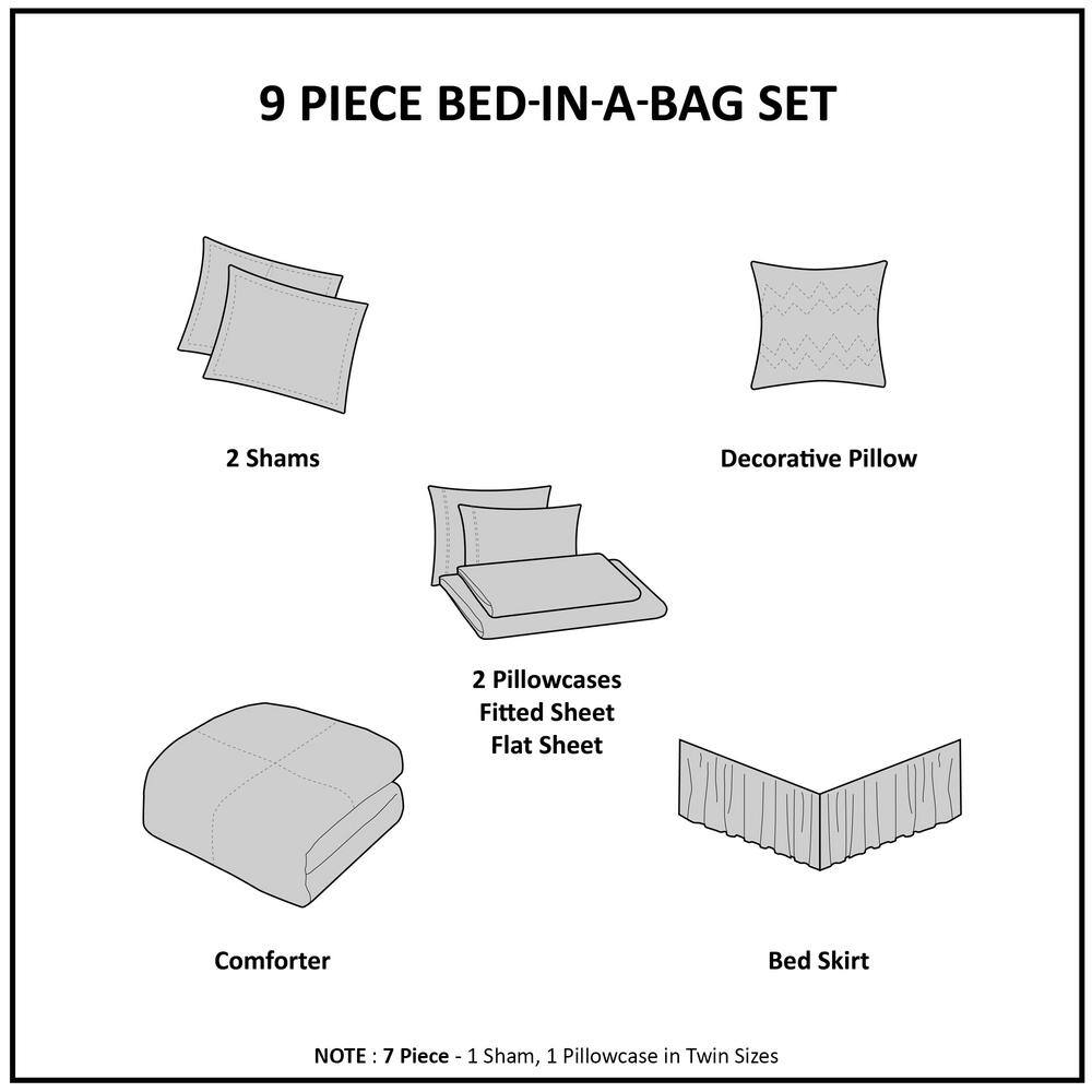 Coral and Aqua Bohemian Queen Microfiber Bed in a Bag Set