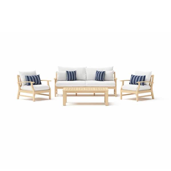 RST BRANDS Kooper 4-Piece Wood Sofa and Club Chair Patio Conversation Set with Sunbrella Centered Ink Cushions